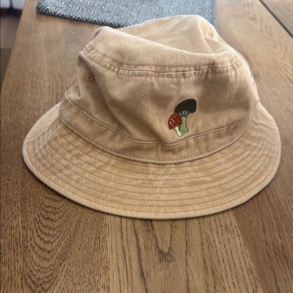 COPY - Tan Bucket Hat with Mushroom Embroidery